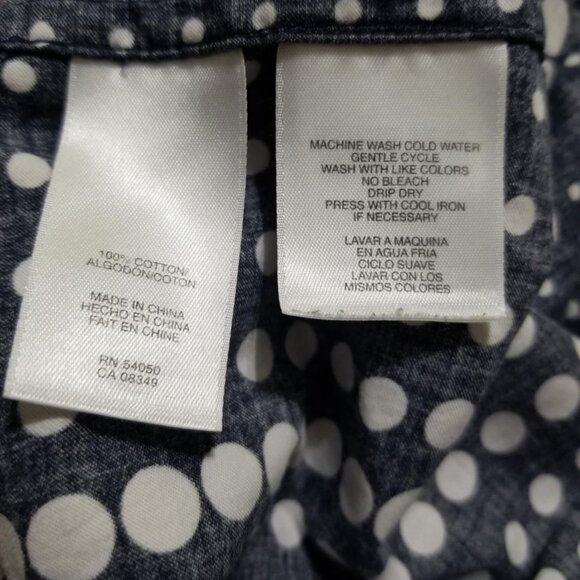 Jones New York Blouse Navy White Shirt Polka Dots Large Modern Office - Picture 6 of 6